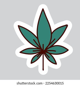 70er-Jahre-Stile Vektordoodle-Aufkleber.  Marijuana-Blatt.