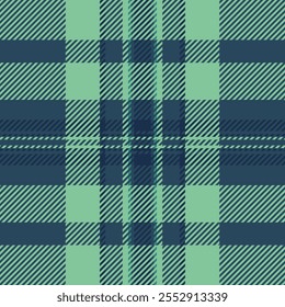 70s texture tartan plaid, sale vector fabric background. Stitch check textile pattern seamless in cyan and green colors palette.