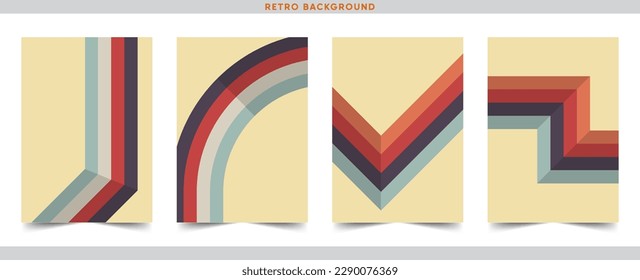 70s Vintage Color Backgrounds Set, Groovy hippie 70s backgrounds. Waves, swirl, twirl pattern