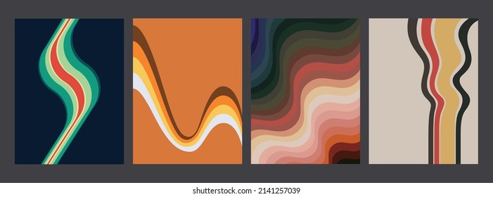 70s Vintage Colors Backgrounds. Retro Style Stripes Set