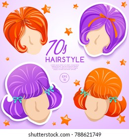 70s Vintage Hairstyle Set : Vector Illustration