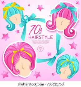 70s Vintage Hairstyle Set : Vector Illustration