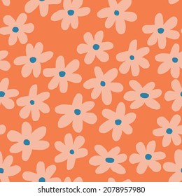 70s vintage seamless pattern with chamomile flowers.