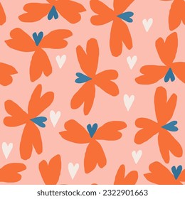 70s vintage seamless pattern with chamomile flowers.