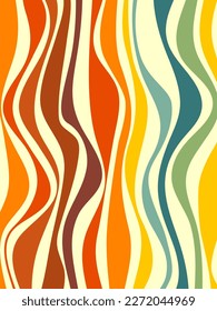 70s wavy, groovy lines background. Retro,  nostalgic style colorful stripes, abstract pattern, poster...