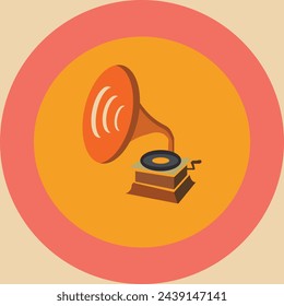 The '70s-style phonograph, depicted in vectors, exudes retro charm. Its curves and angles capture the essence of vintage allure. As the needle glides along the grooves, melodies spring forth with nost