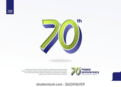 Número 3D del 70 aniversario con diseño de jubileo de plata en verde pera y azul violeta