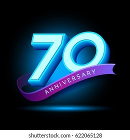70th Anniversary 3D text with glow effect .celebration vector template design