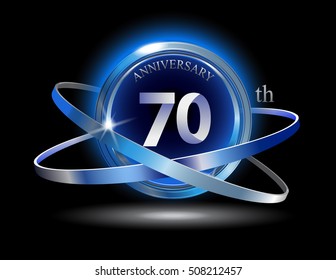 70th anniversary with blue ring on black background