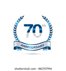 70th anniversary blue and silver colored with wreath and ribbon