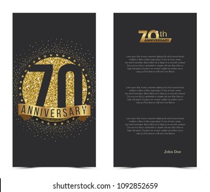 70th anniversary card with gold elements. Vector illustration.