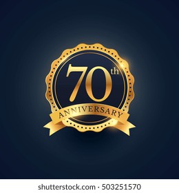 70th anniversary celebration badge label in golden color