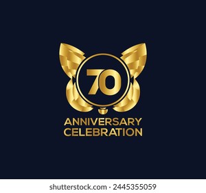70th anniversary celebration day with gold color Light bright modern logo Design element