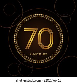 70th Anniversary Celebration with golden text and ring, Golden anniversary vector template