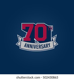 70th Anniversary Celebration Logo using 3d Number, Red Colored Isolated in Blue Background. Retro Style 
