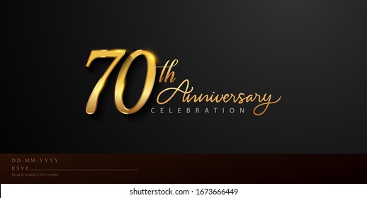 70th anniversary celebration logotype with handwriting golden color elegant design isolated on black background. vector anniversary for celebration, invitation card, and greeting card.