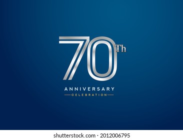70th anniversary celebration logotype with linked number silver color isolated on blue color. vector anniversary for celebration, invitation card, and greeting card