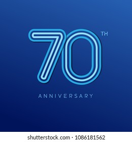 70th anniversary celebration logotype. anniversary logo with blue line color isolated on dark blue background, vector design for celebration, invitation card, and greeting card