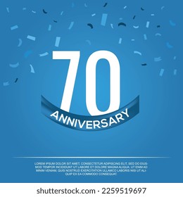 70th anniversary celebration vector design with white color numbers and  white color font on  blue color background abstract 