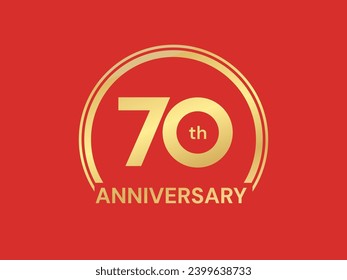 70th Anniversary with circle line and luxury gold celebration logo vector illustration design concept. 70 Years anniversary gold logo with red color background for celebration event, company, banner.