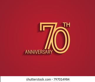 70th anniversary design logotype with line style golden color for celebration event isolated on red background