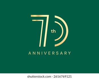 70th Anniversary with double lines style luxury gold celebration logo vector design concept. Seventy years anniversary gold template for celebration event, business, invitation, greeting, card, web.