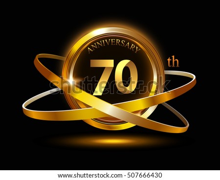 70th anniversary with gold ring graphic elementson black bacground