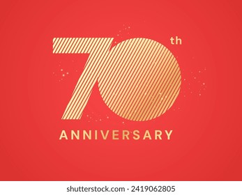 70 Aniversario con líneas en número de la celebración de oro de lujo concepto de diseño vectorial del logo de la celebración. Logo de oro de 70 años con fondo de color rojo para celebración, empresa, banner, cumpleaños