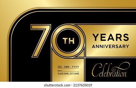 Logo del 70 aniversario. Aniversario del diseño del logo de la celebración del aniversario de oro para folleto, volante, revista, póster de folleto, web, invitación o tarjeta de saludo. ilustraciones vectoriales.