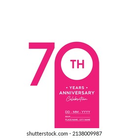 70th anniversary logo. Anniversary celebration logo design with pink color for booklet, flyer, magazine, brochure poster, web, invitation or greeting card. vector illustrations.