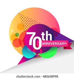 70th Anniversary logo, Colorful geometric background vector design template elements for your birthday celebration.