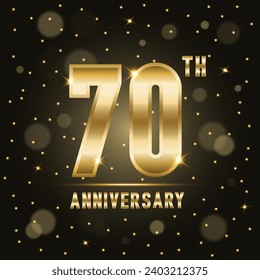 Diseño del logo del 70 aniversario con números de doble línea. Plantilla de aniversario de oro. Plantilla de logotipo de vectores. Tipo de letra Golden Number 3D Style. Color dorado número para la celebración. Ilustración del vector