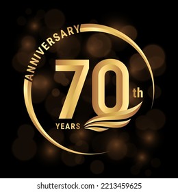 70th Anniversary Logo, Logo design with gold color wings for poster, banner, brochure, magazine, web, booklet, invitation or greeting card. Vector illustration svg