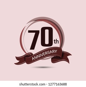 70th anniversary logo with elegance brown color composition and ribbon isolated on soft brown background for celebration company event