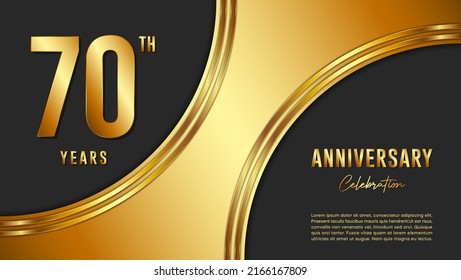 70th anniversary logo with gold color for booklets, leaflets, magazines, brochure posters, banners, web, invitations or greeting cards. Vector illustration.
