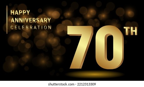 70th anniversary logo with gold color for booklets, leaflets, magazines, brochure posters, banners, web, invitations or greeting cards. Vector illustration.