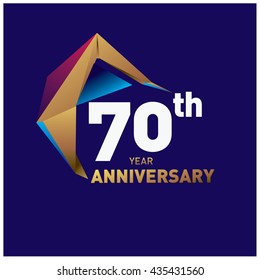 70th anniversary logo with gold shape modern looks. Anniversary signs illustration. Gold anniversary logo design and illustration