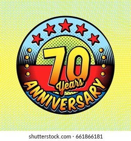 70th anniversary logo. Vector and illustrations. Comics anniversary logo.