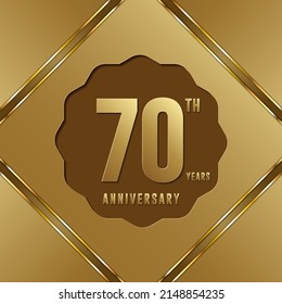 70th anniversary logotype. Anniversary celebration template design with golden ring for booklet, leaflet, magazine, brochure poster, banner, web, invitation or greeting card. Vector illustrations.