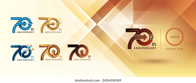 70th Anniversary logotype design, Seventy years Celebrate Anniversary Logo multiple line for celebration event, Abstract Circle Arrow, Growth to Success Concept, Curved Arrow Right to Target, Logo 70.