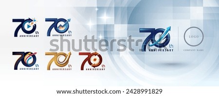 70th Anniversary logotype design, Seventy years Anniversary Logo multiple line for celebration event, Abstract Logo 70 Circle Arrow, Graph Growth to Success Concept, Upward Curved Arrow Right to Top,