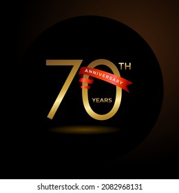70th anniversary logotype with red ribbon. Golden anniversary celebration emblem design for booklet, leaflet, magazine, brochure poster, web, invitation or greeting card. Vector illustration. EPS 10