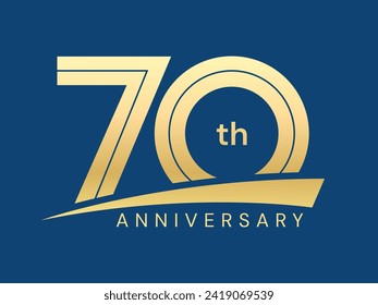 70. Jubiläum Luxus-Goldene Feier mit wachstumsgewölbtem Logo, Vektorgrafik-Design-Konzept. 70 Jahre Jubiläum Gold-Zahlenvorlage für Feierlichkeiten, Business-Unternehmen, Web.