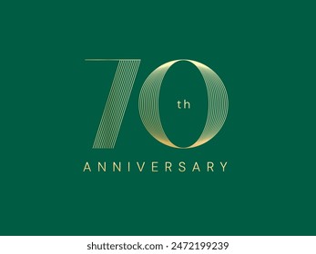 Celebración de oro de lujo del 70 aniversario con el concepto de diseño de Vector de tipografía de logotipo de líneas delgadas. Setenta años de Plantilla del número de oro del aniversario para el acontecimiento de la celebración, negocio, invitación, tarjeta, Web.