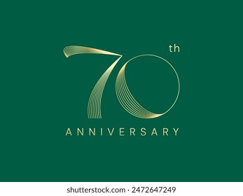 70th Anniversary Luxus Gold Feier mit geschwungenen Linien Logo Typografie Vektorgrafik Design Konzept. Siebzig Jahre Jubiläum Gold Nummer Vorlage für Feier-Event, Geschäft, Einladung, Karte, Web.