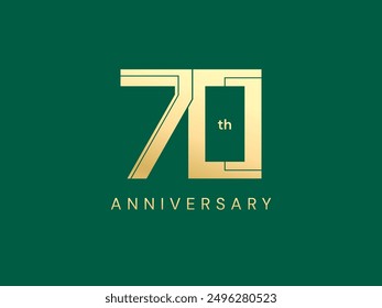 70th Anniversary luxury gold celebration with square geometric logo vector design concept. Seventy years anniversary gold for celebration event, business, invitation, card, greeting, company, website.