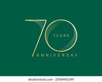 70th Anniversary luxury gold celebration with curved slim lines logo typography vector design concept. Seventy years anniversary gold number template for celebration event, business, invitation, card.