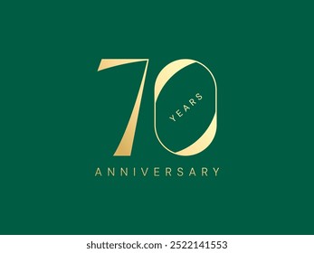 70th Anniversary luxury gold celebration with curves Shapes numbers logo typography vector design concept. Seventy years anniversary gold for celebration event, business, invitation, card, greeting.