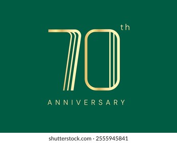 70th Anniversary luxury gold celebration with triple lines number style logo vector design concept. Seventy years anniversary gold for celebration event, business, invitation, card, greeting, company.