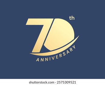 70th Anniversary luxury gold celebration with curved shape Overlapping in numbers logo typography vector design concept. Seventy years anniversary gold number template for celebration event, greeting.